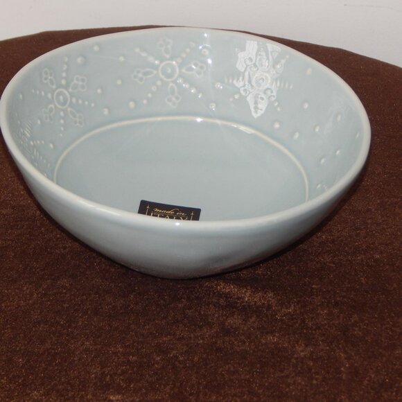 La Ceramica ITALY Pasta Bowls 7.5” Pale Turquoise Embossed Graphic Set of 2 NWT - Picture 4 of 7